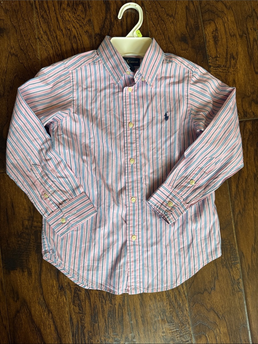 Ralph Lauren Pink, White & Navy Striped Button-Down Shirt, size 6